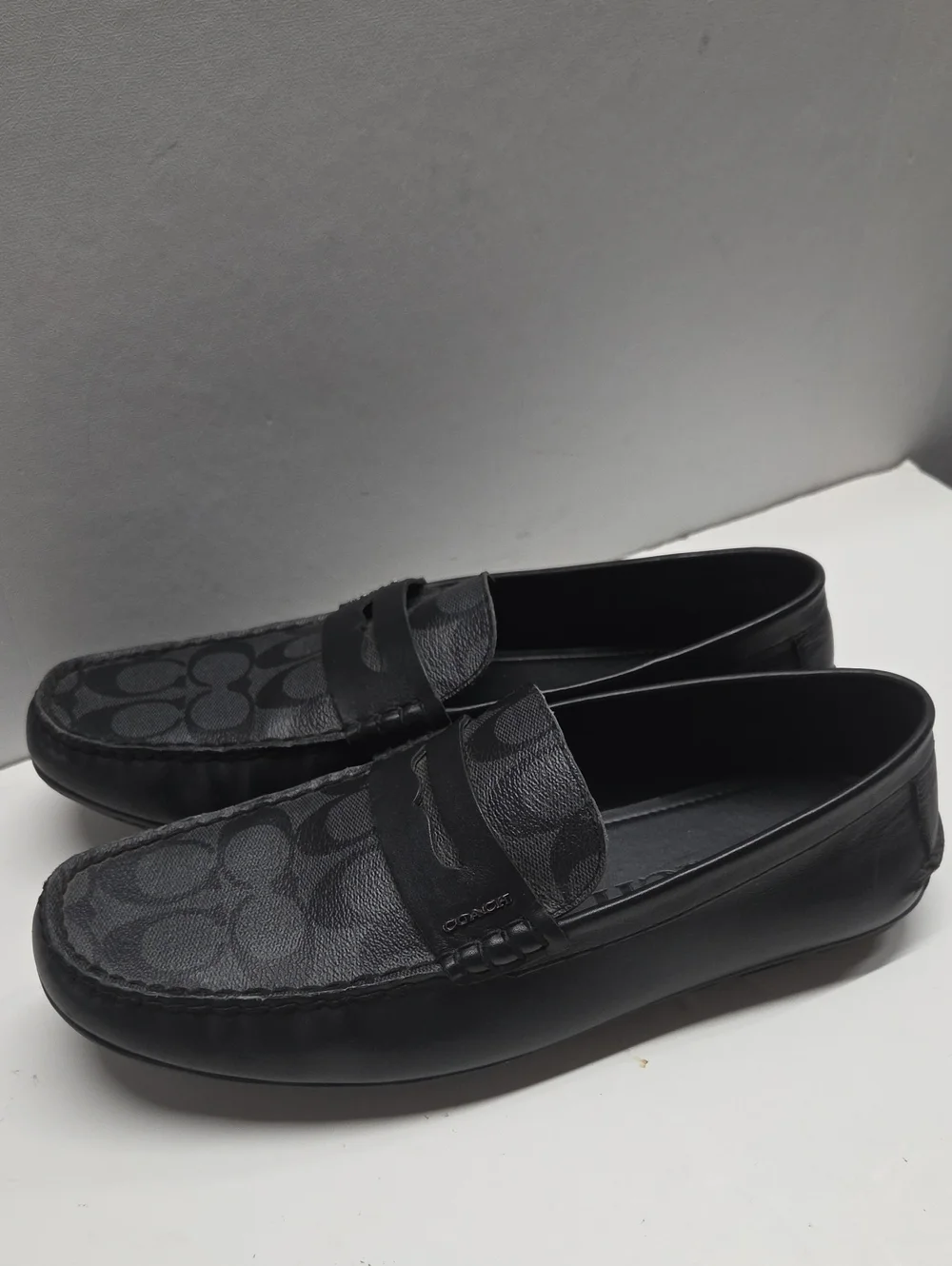 Coach Men’s Black Signature Canvas Penny Loafers Size 42 / 9D